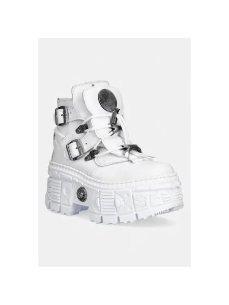 New Rock workery na platformie skórzane NAPA BLANCA + IMPERFECT TANK BLANCO TORNILLOS białe