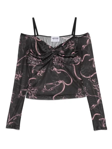 Bluzka Moschino Jeans w kwiatki z nadrukiem tiulowa czarna