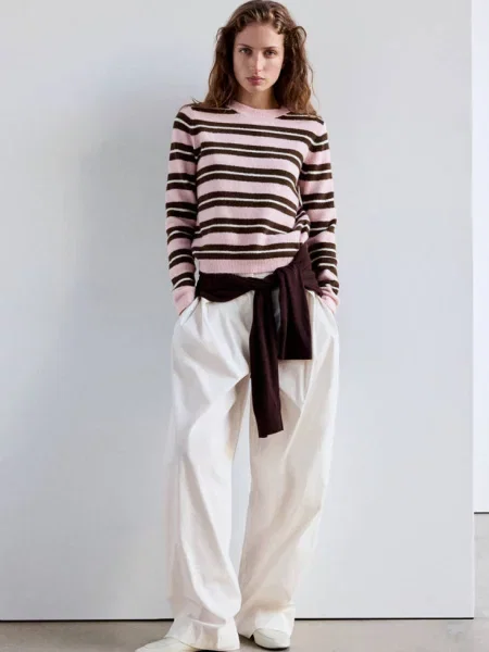 Sweter z dzianiny z okrągłym dekoltem Kobieta XL MANGO jasnoróżowy