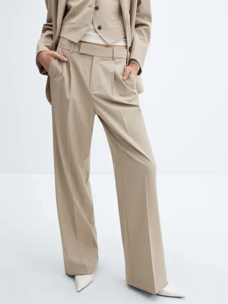 MANGO Штани палаццо Віскоза/поліестер бежевий