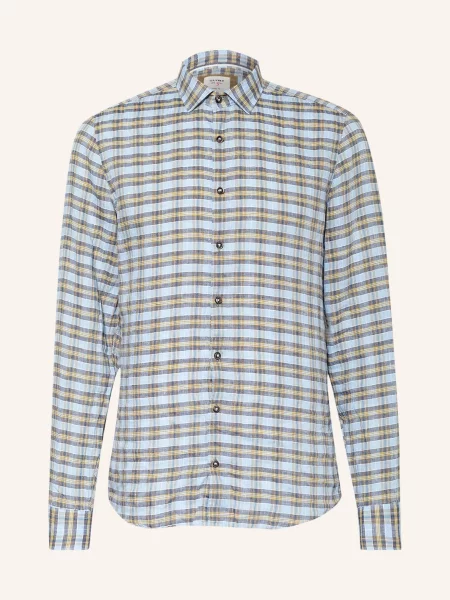 Olymp Lněná Košile Level Five Body Fit tmavě modrá/ modrá/ tmavě žlutá modrá