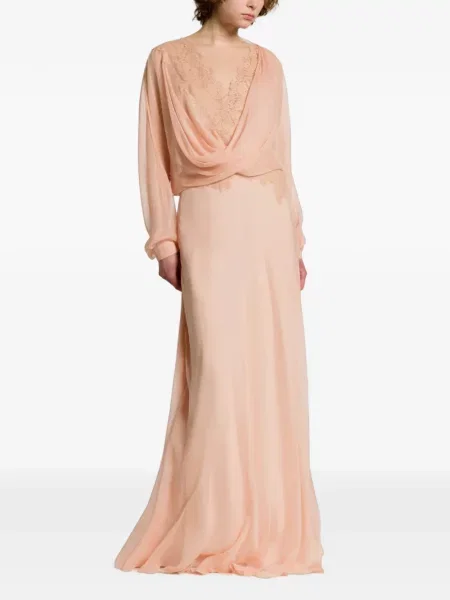 Rochie maxi Alberta Ferretti din dantelă drapată roz