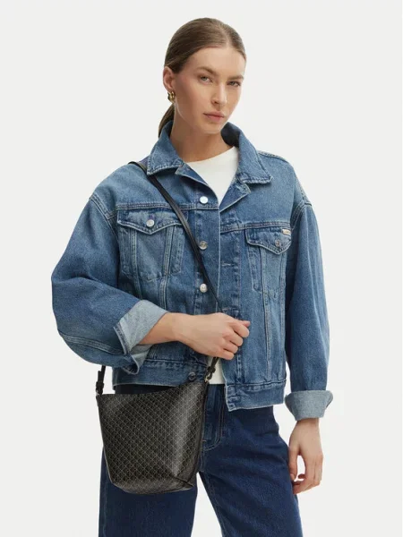 Calvin Klein Дамска чанта Emblem Aop Sm Bucket Crossbody черен