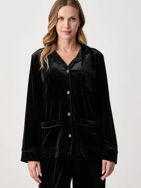 Lauren Ralph Lauren dvojdielne pyžamo dámske zamatové čierna