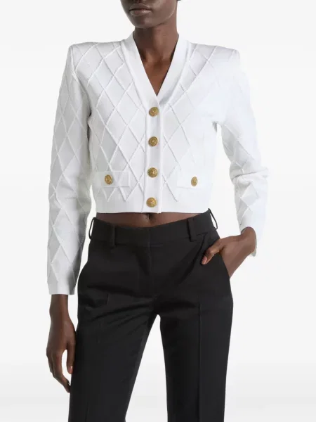 Decupat cardigan Balmain tricotate alb