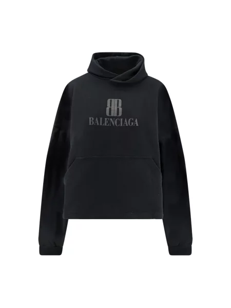 Lniana bluza z kapturem Balenciaga z kapturem z nadrukiem czarna