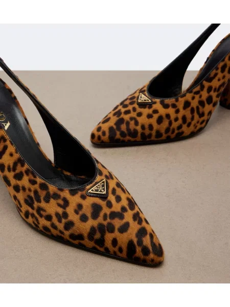Lodičky Prada s potlačou s leopardím vzorom s otvorenou pätou hnedá