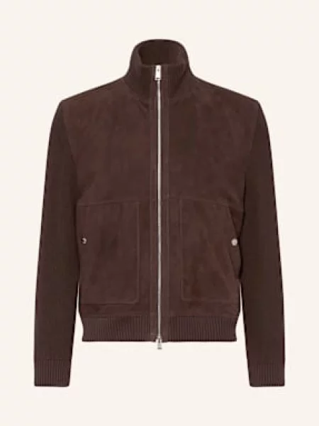 Kožená bunda Boss hnědá