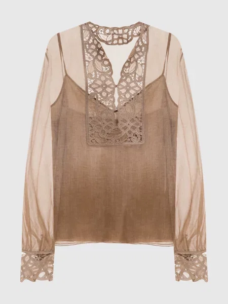 Блуза із шовку Ermanno Scervino коричнева
