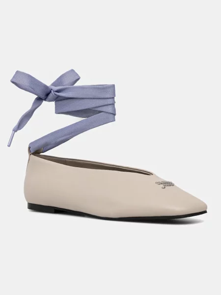 Tommy Jeans Kožené baleríny TJW BALLERINA WITH LACES béžové