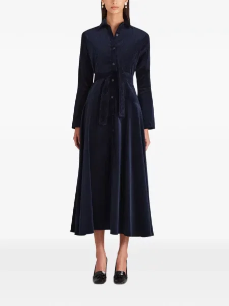 Rochie midi Violante Nessi de catifea cord albastru