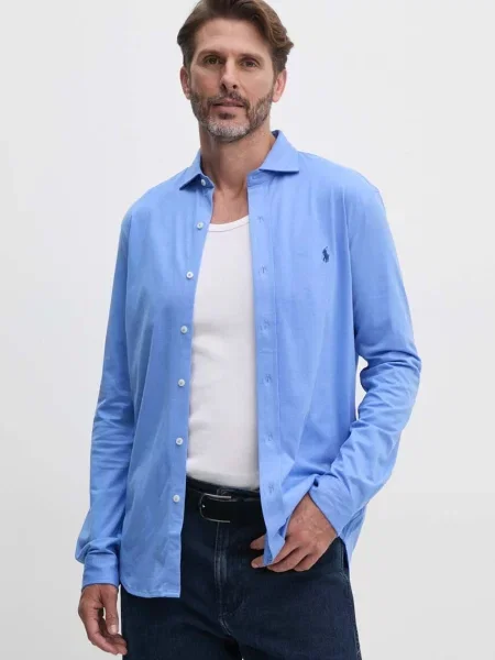 Риза Polo Ralph Lauren мъжка със стандартна кройка с класическа яка синьо