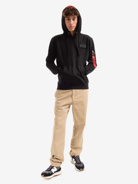 Pánska mikina Alpha Industries Red Stripe Hoodie black čierna