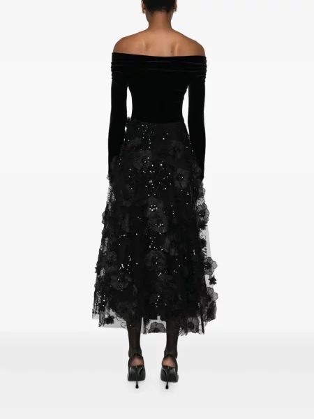 Rochie Nissa cu model floral de costum negru