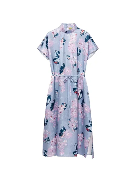 Rochie midi Shanghai Tang de mătase cu model floral cu imagine albastru
