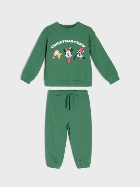 Sinsay Souprava: mikina a kalhoty s vánočním motivem Mickey Mouse zelená