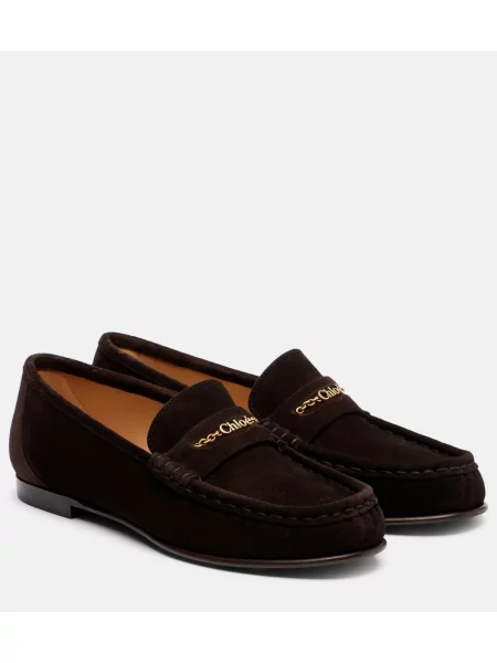 Pantofi loafer Chloé din piele de căprioară maro