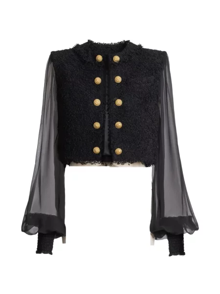 Decupat geacă Balmain din tweed negru