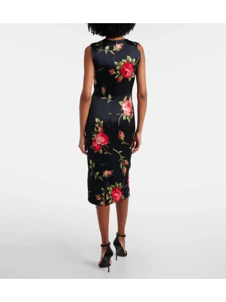 Saténové kvetinové midi šaty Dolce&gabbana po kolená čierna