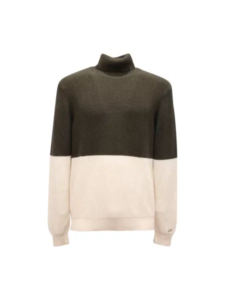 Lniany sweter z golfem Sun68 zielony