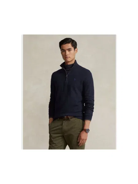 Polo Ralph Lauren sweter COTTON lekki z półgolfem granatowy