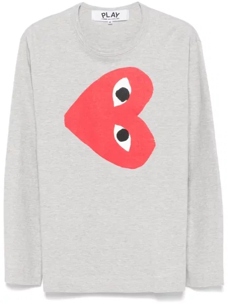 Tricou Comme Des Garcons Play cu imagine cu motiv cu inimi gri