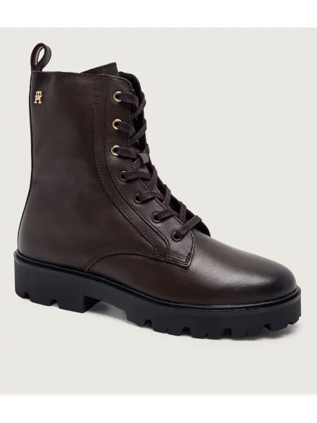 Bakancs Tommy Hilfiger TH Stud Leather Lace-Up Boot barna