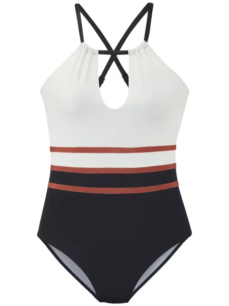 LASCANA Costum de baie întreg maro ruginiu / negru alb