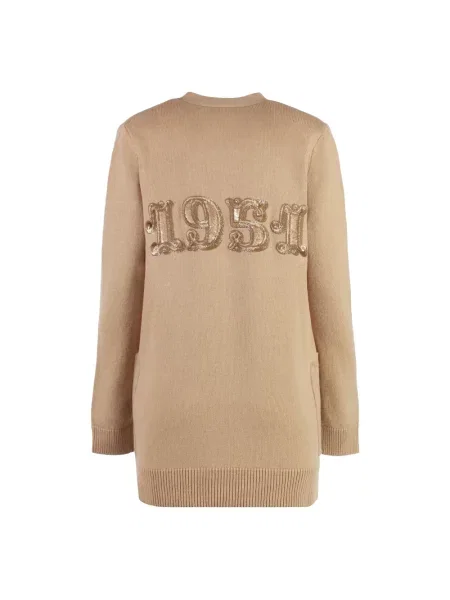 Haftowany kardigan Max Mara wełniany brązowy