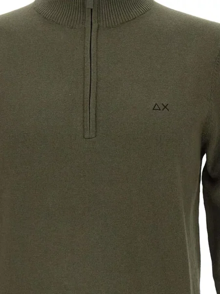 Pulover Sun68 cu broderie de jumătate de fermoar verde