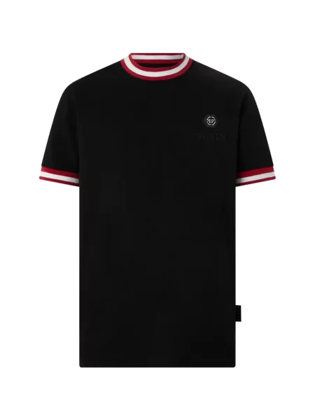 Tricou Philipp Plein cu dungi cu autograf negru
