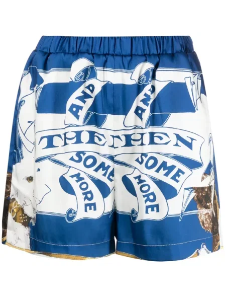 Pantaloni scurți Msgm din satin cu imagine albastru