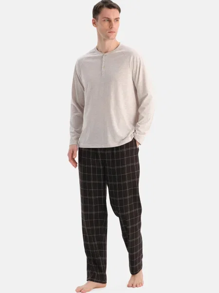 Dagi Pijama lungă maro închis / lână alb