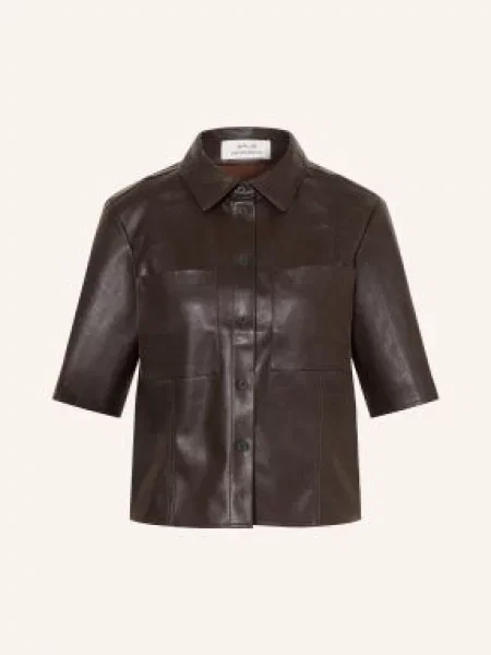 Opus Košilová Halenka Feleather V Koženém Vzhledu tmavě hnědá