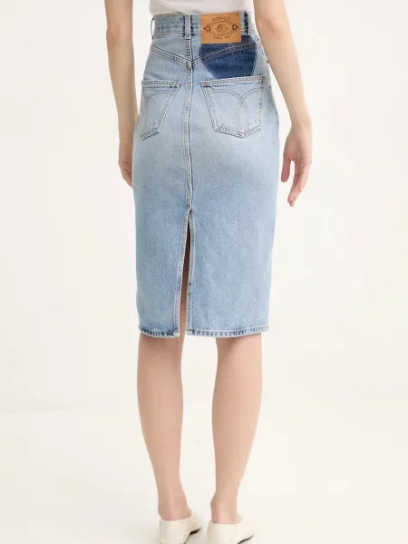 Fiorucci spódnica jeansowa Faded Heart Pocket Denim Midi Skirt niebieska