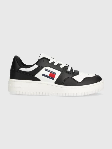 Кожени маратонки Tommy Jeans TJW RETRO BASKET ESS черно