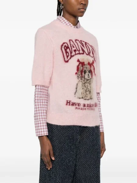 Dzianinowy top Ganni różowy