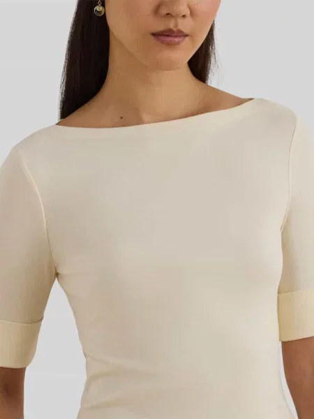 T-shirt krój slim fit z czystej bawełny Lauren Ralph Lauren beżowe