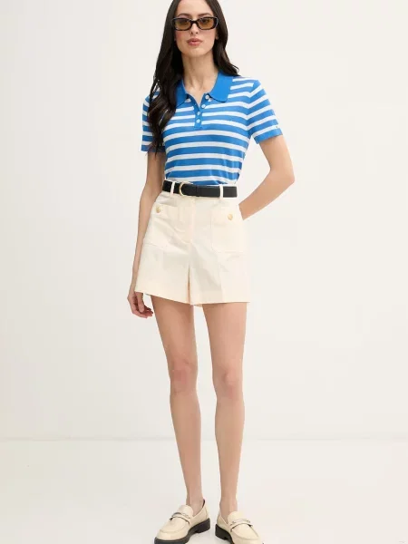 Tommy Hilfiger pletena polo majica z dodatkom svile modra