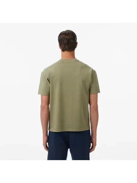 Lacoste T-Shirt Z Okrągłym Dekoltem Relaxed Fit Khaki zielony