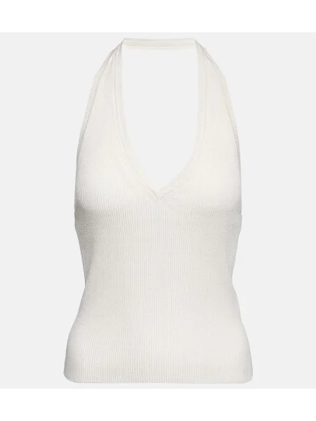 Hedvábný žebrovaný svetr Nili Lotan s výstřihem halter bílý