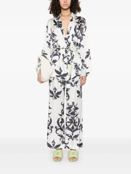 Pantaloni Forte_forte cu imagine cu imprimeu geometric alb
