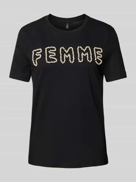 T-shirt z obszyciem perełkami model ‘NANNA’ Only czarna