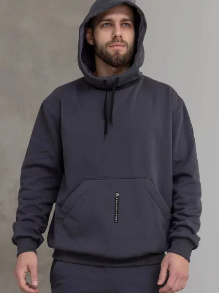 Мужское однотонное худи сіра