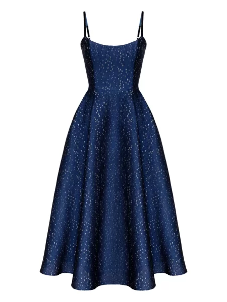 Sukienka midi Post Meridiem żakardowa do kolan z gorsetem niebieska