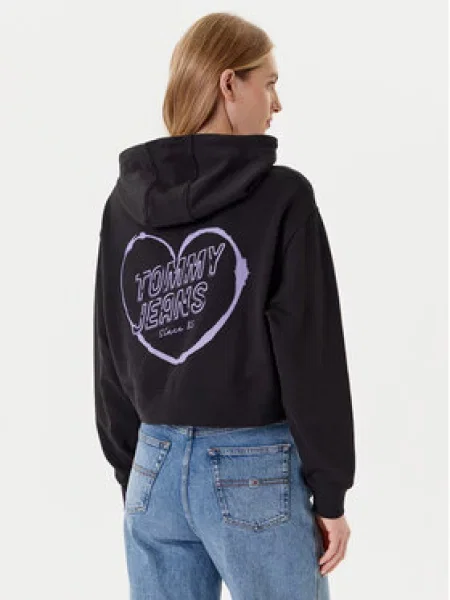 Megztinis Tommy Jeans su širdelėmis juoda