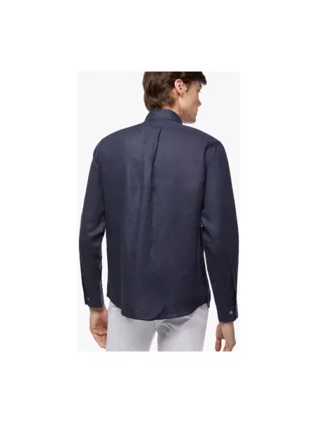 Lniana koszula Brooks Brothers niebieska