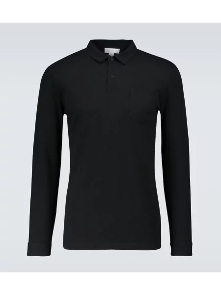 Polo majica Sunspel z dolgimi rokavi črna