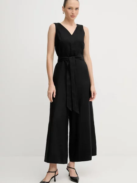 United Colors of Benetton salopetă din in cu decolteu in v negru