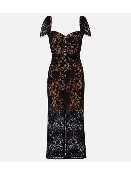 Rochie midi Self-portrait din dantelă până la genunchi de costum negru